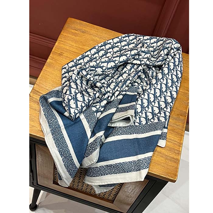Dior Women CD Dior Oblique Diortwin 70 Square Scarf Navy Blue Silk Twill