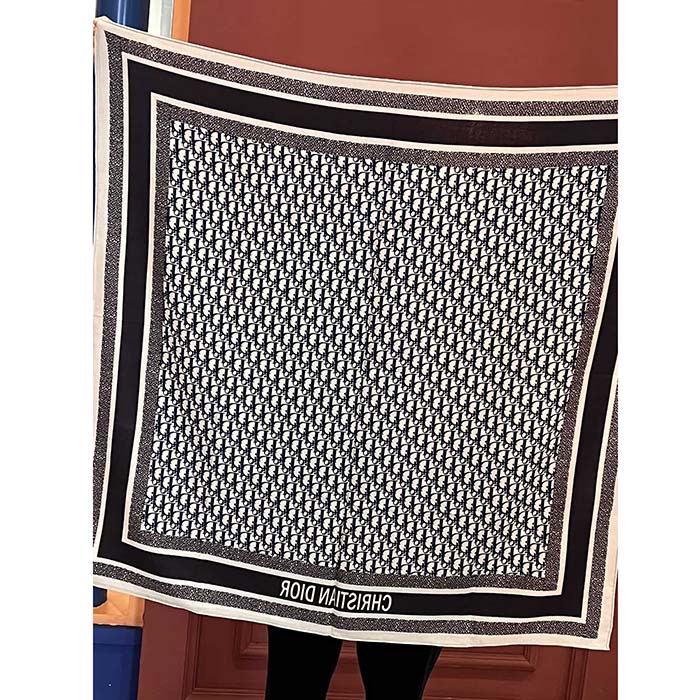 Dior Women CD Dior Oblique Diortwin 90 Square Burgundy Navy Blue Silk Twill