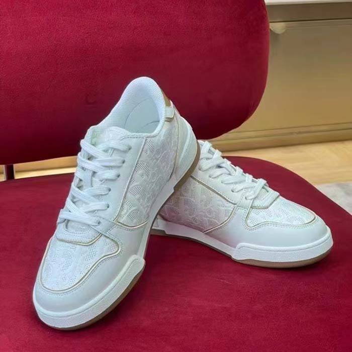 Dior Women CD Dior One Sneaker White Gold-Tone Dior Oblique Perforated Calfskin