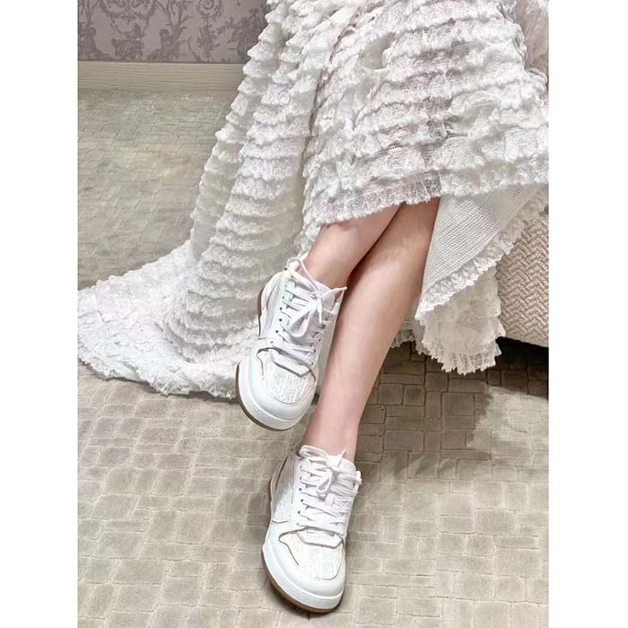 Dior Women CD Dior One Sneaker White Gold-Tone Dior Oblique Perforated Calfskin