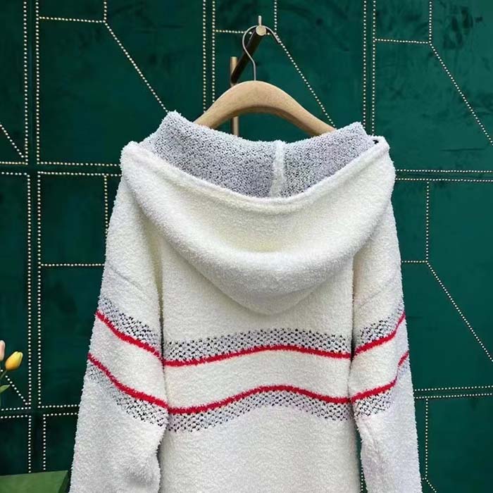 Dior Women CD DiorAlps Hooded Sweater Ecru Technical Wool Textured Knit Star