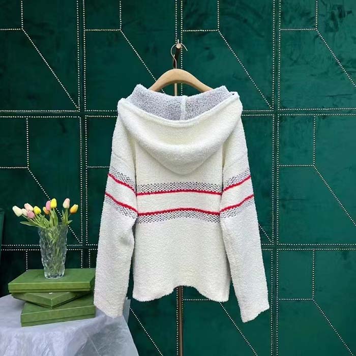 Dior Women CD DiorAlps Hooded Sweater Ecru Technical Wool Textured Knit Star