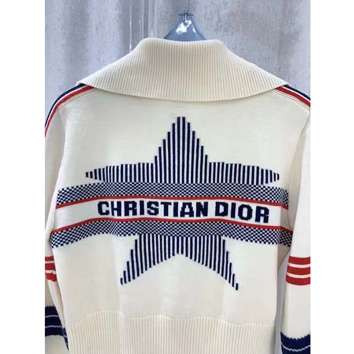 Dior Men CD DiorAlps Short High-Collar Cardigan White Three-Tone Wool Cashmere Knit