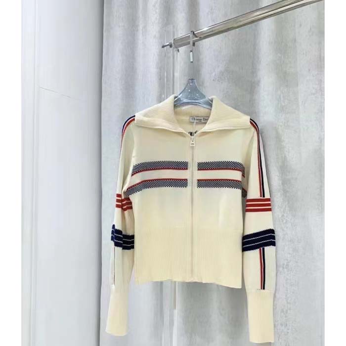 Dior Men CD DiorAlps Short High-Collar Cardigan White Three-Tone Wool Cashmere Knit