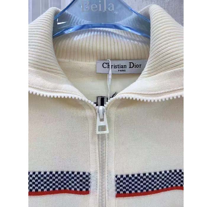 Dior Men CD DiorAlps Short High-Collar Cardigan White Three-Tone Wool Cashmere Knit