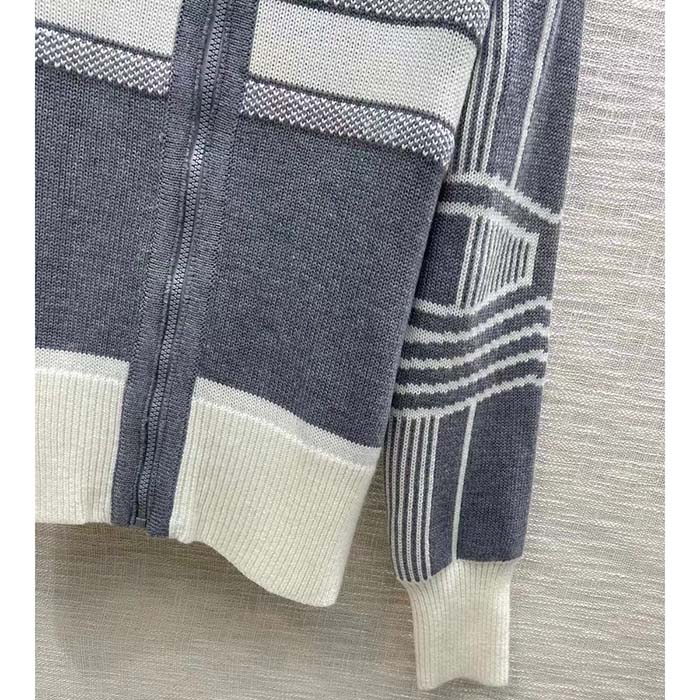Dior Men CD DiorAlps Zipped Cardigan Hood Gray White Wool Cashmere Knit