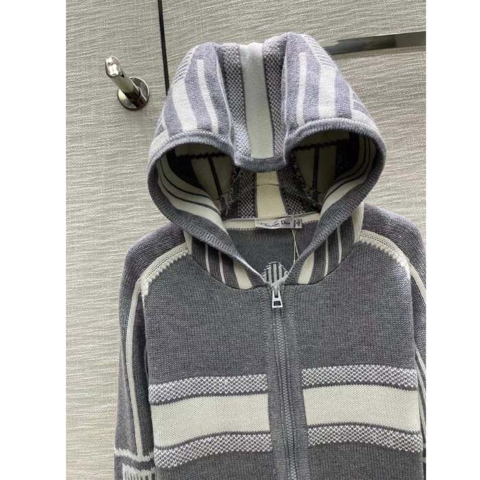 Dior Men CD DiorAlps Zipped Cardigan Hood Gray White Wool Cashmere Knit