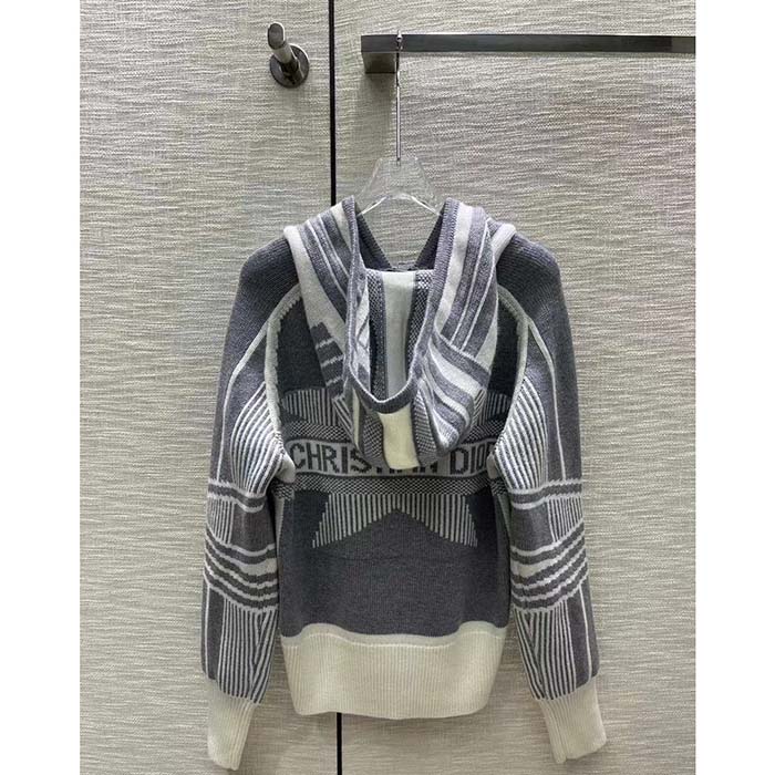 Dior Men CD DiorAlps Zipped Cardigan Hood Gray White Wool Cashmere Knit