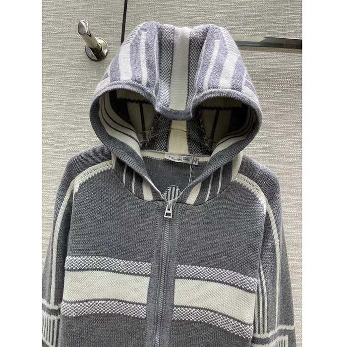 Dior Men CD DiorAlps Zipped Cardigan Hood Gray White Wool Cashmere Knit