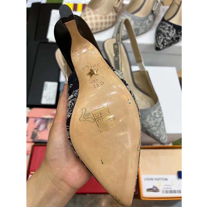 Dior Women CD J’Adior Slingback Pump Black Gold-Tone Velvet Embroidered Jardin D’Hiver