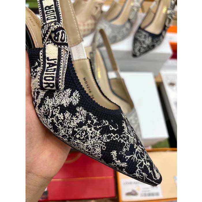 Dior Women CD J’Adior Slingback Pump Black Gold-Tone Velvet Embroidered Jardin D’Hiver
