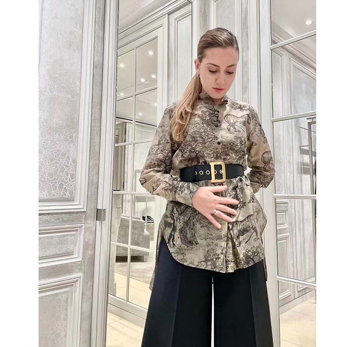 Dior Women CD Long Blouse Hazelnut Cotton Voile Toile de Jouy Motif