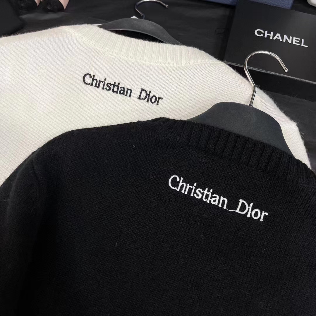 Dior Men CD Sweater Ecru Cashmere Knit Blue Dior Sevilla Star Motif