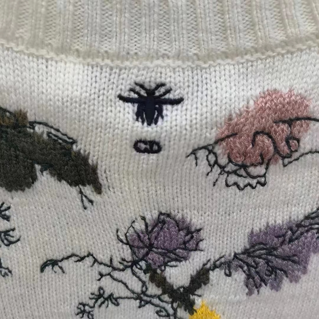 Dior Men CD Sweater Ecru Cashmere Knit Multicolor Dior Jardin Botanique Motif