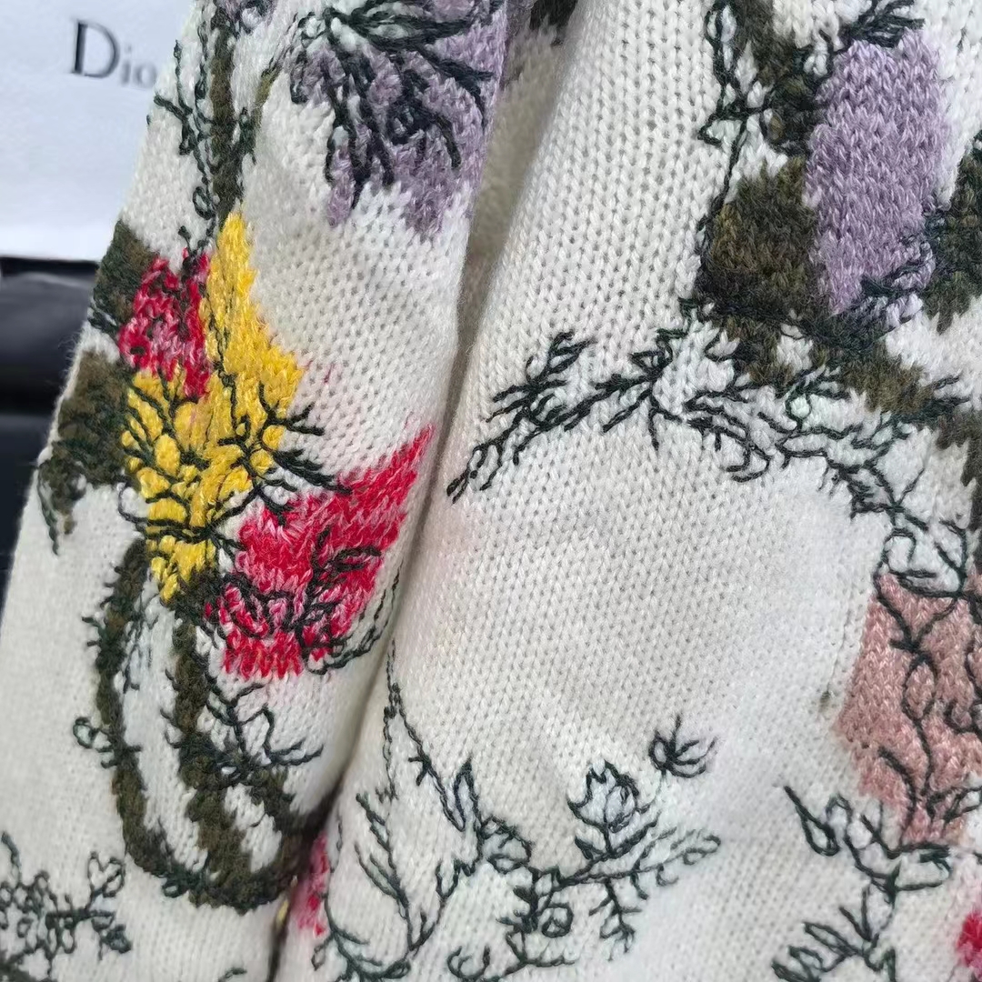 Dior Men CD Sweater Ecru Cashmere Knit Multicolor Dior Jardin Botanique Motif