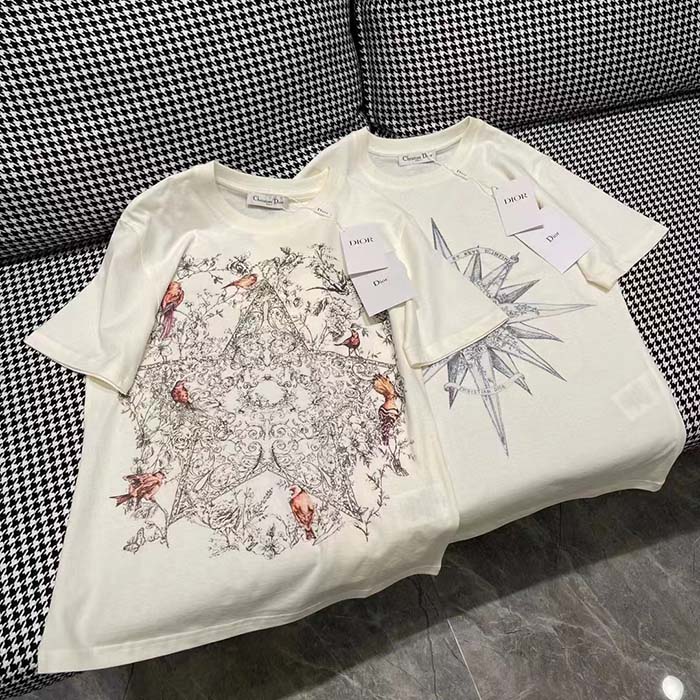 Dior Men CD T-Shirt Ecru Cotton Jersey Linen Dior Sevilla Star Motif