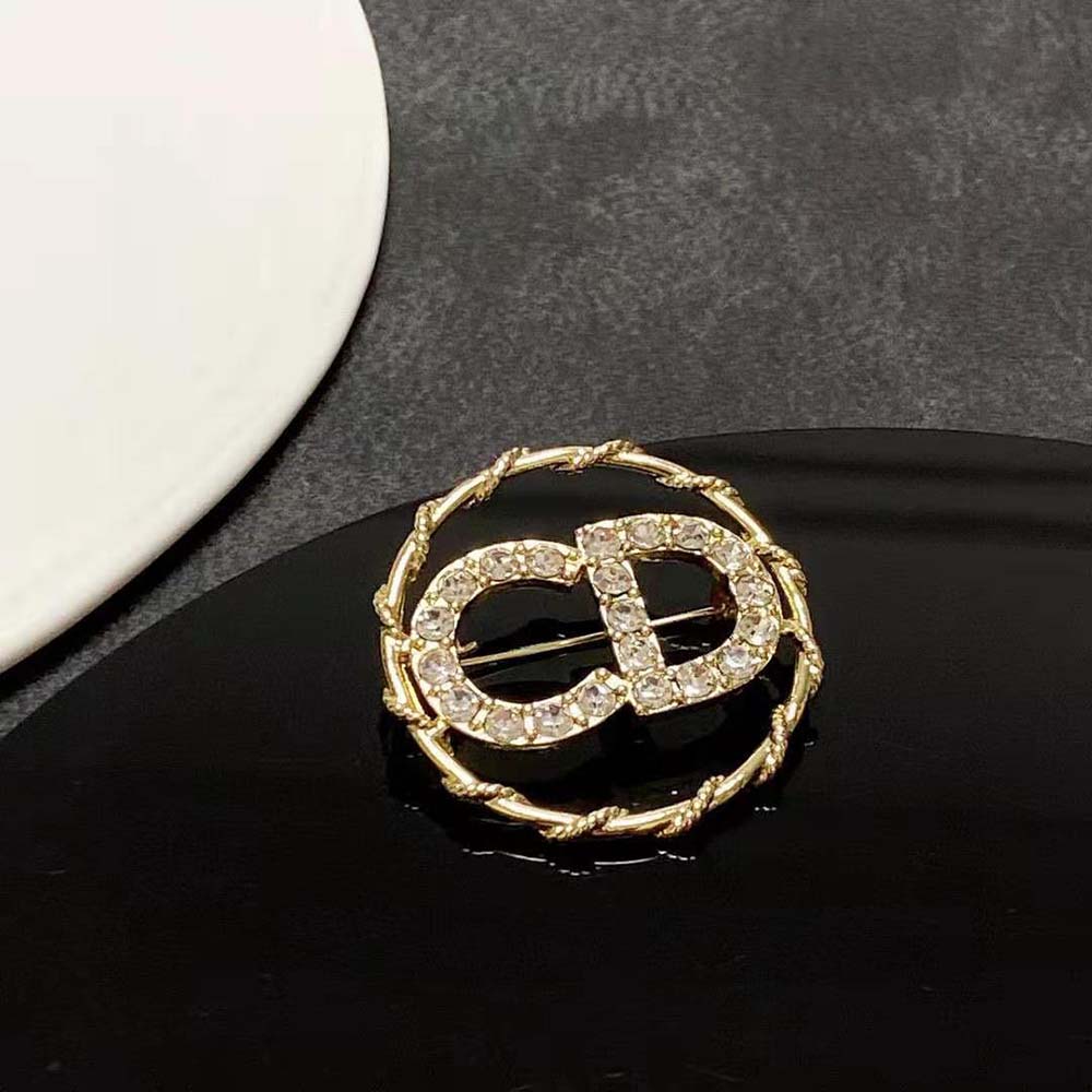 Dior Women Clair D Lune Brooch Gold-Finish Metal and White Crystals