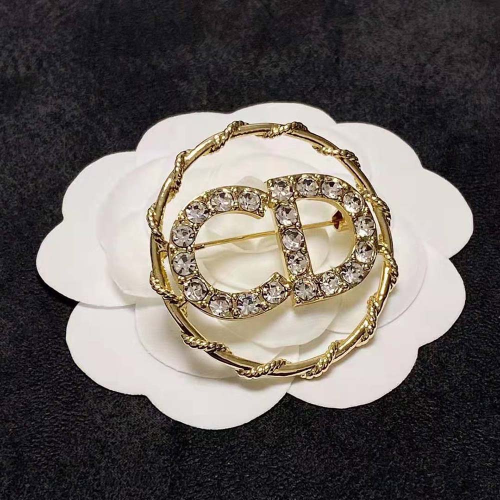 Dior Women Clair D Lune Brooch Gold-Finish Metal and White Crystals