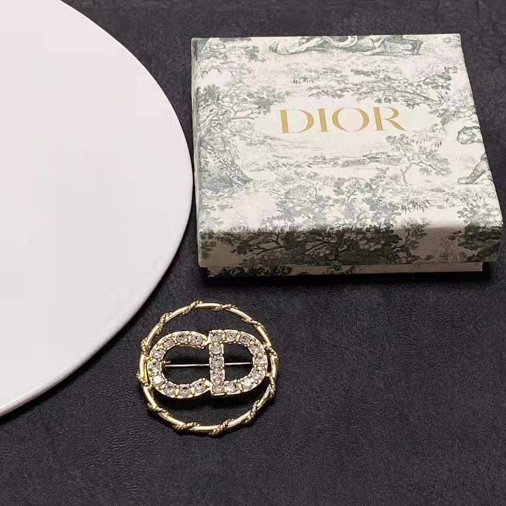 Dior Women Clair D Lune Brooch Gold-Finish Metal and White Crystals
