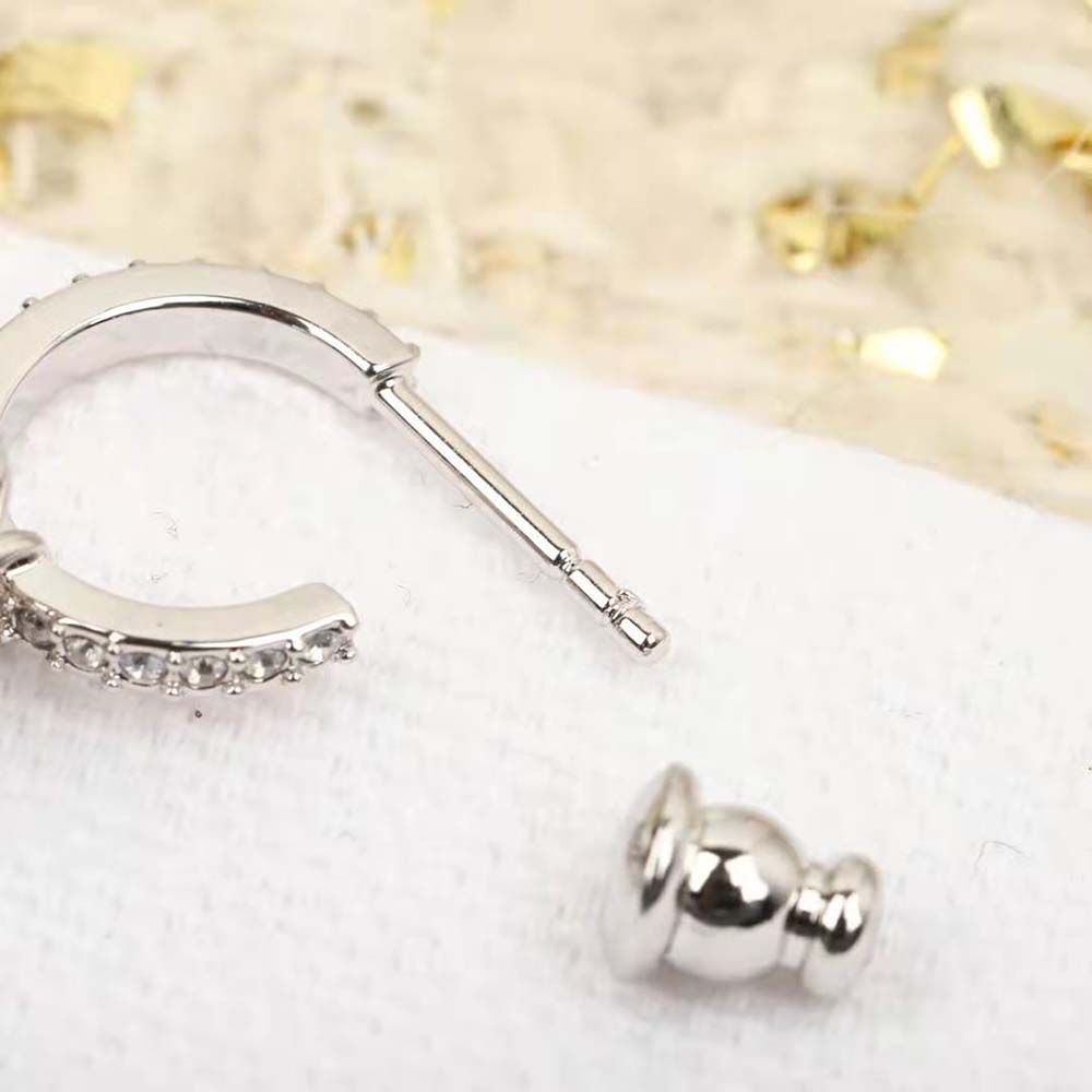 Dior Women Clair D Lune Earrings Silver-Finish Metal and Silver-Tone Crystals