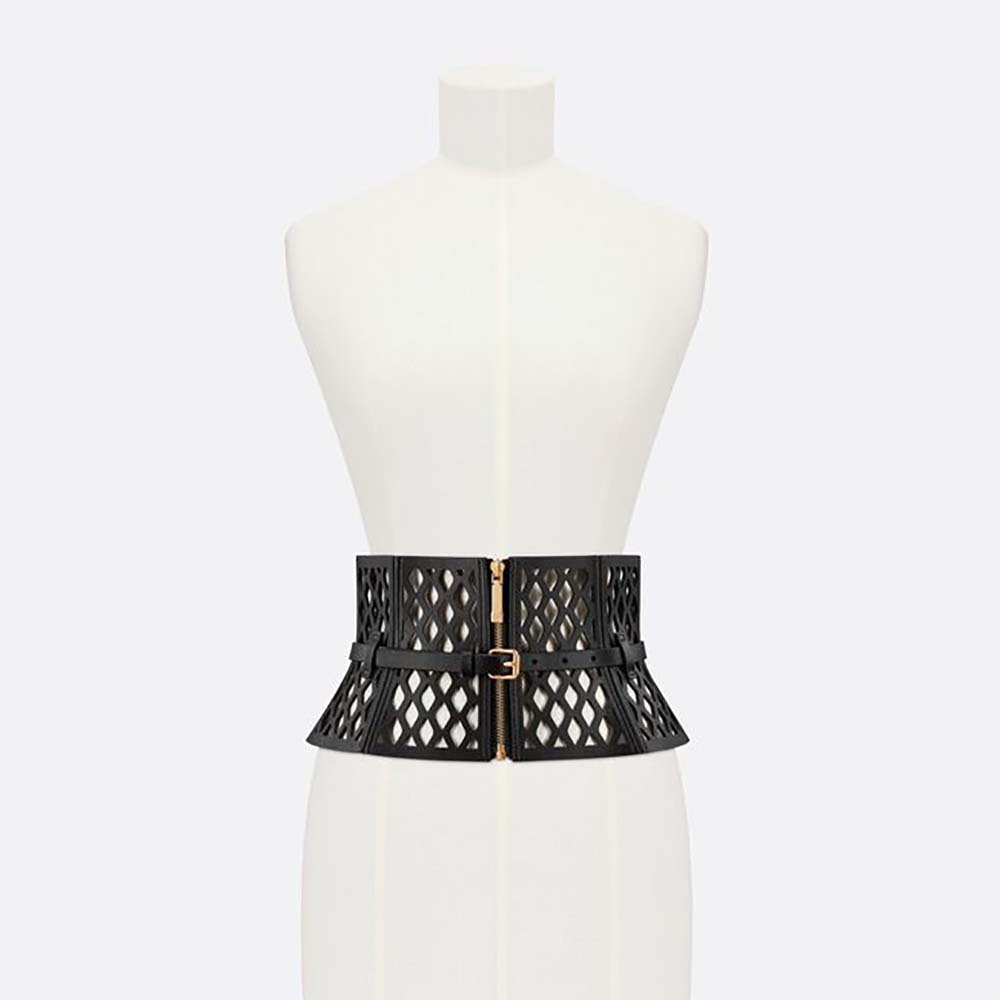 Dior Women D-Trap Corset Belt Black Smooth Calfskin 16 CM