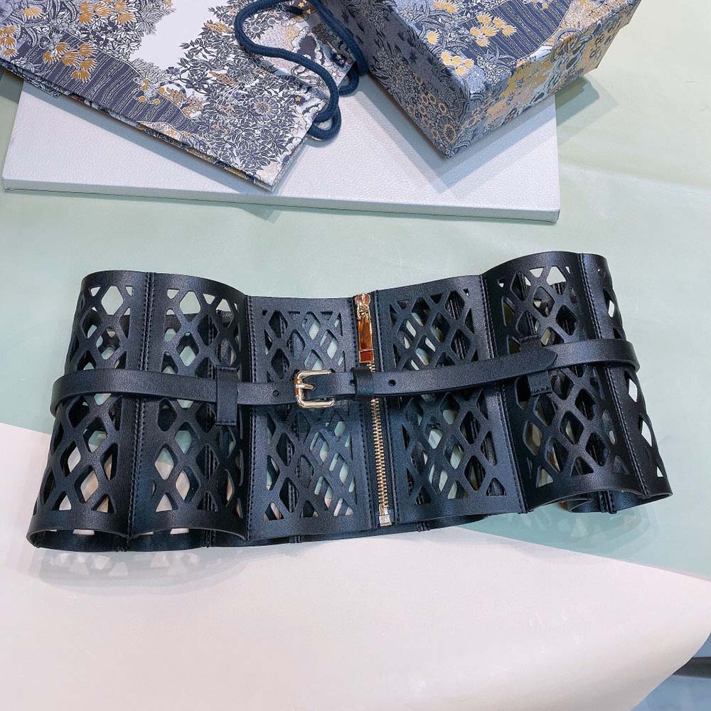 Dior Women D-Trap Corset Belt Black Smooth Calfskin 16 CM