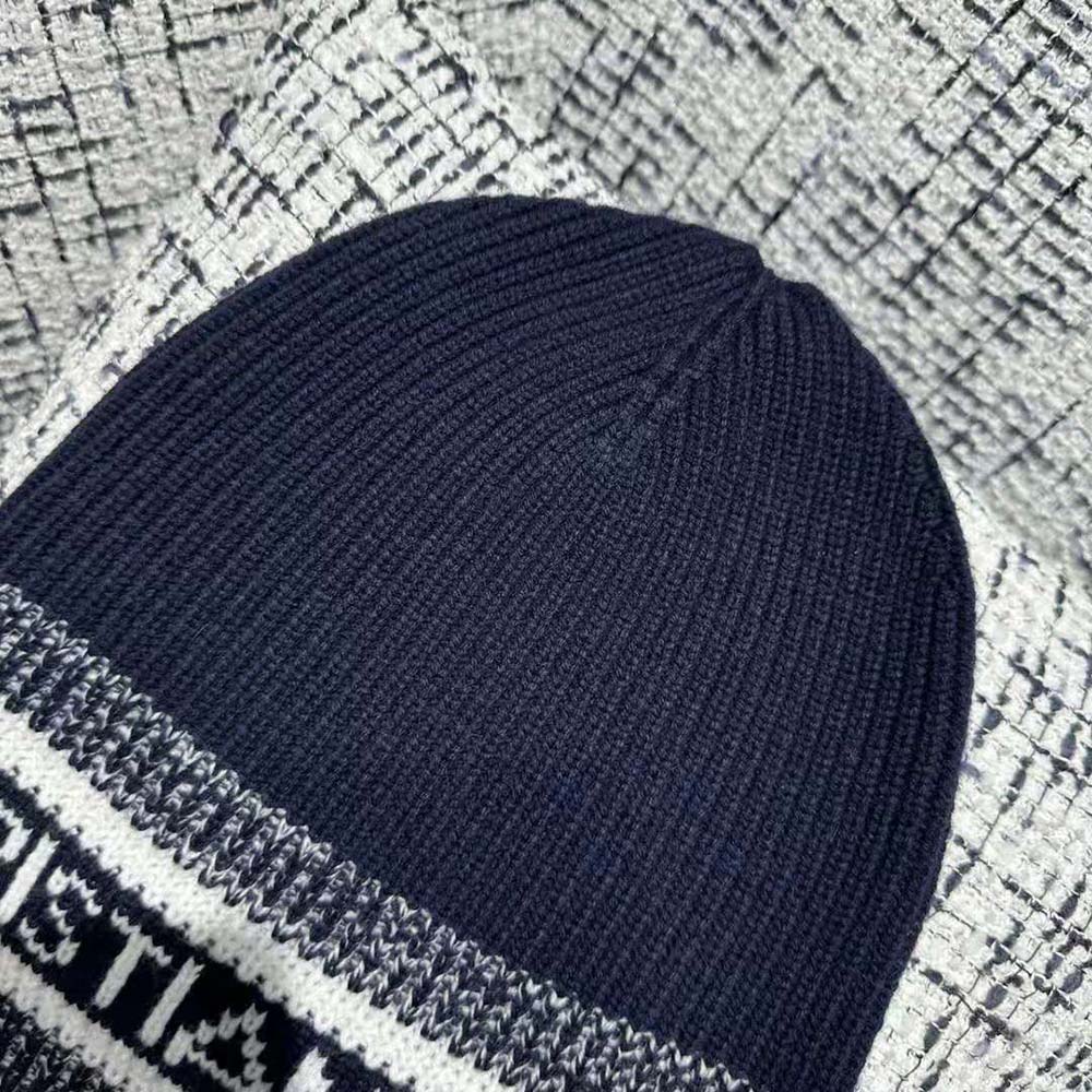 Dior Women D-White Beanie Black and Ivory Virgin Wool and Cashmere
