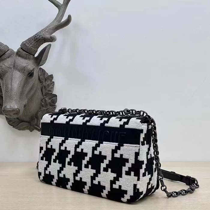 Dior Women Medium Dior Caro Bag Black White Macro Houndstooth Fabric