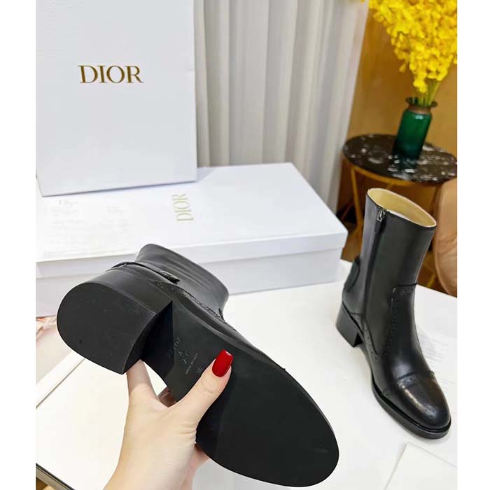 Dior Women Shoes CD D-Folk Heeled Ankle Boot Black Perforated Calfskin 4.5 Cm Heel