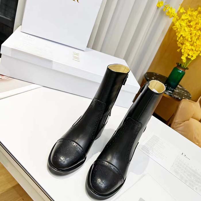 Dior Women Shoes CD D-Folk Heeled Ankle Boot Black Perforated Calfskin 4.5 Cm Heel