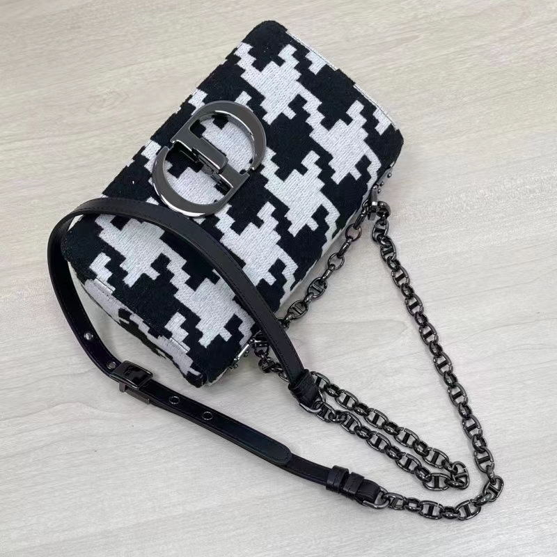 Dior Women Small Dior Caro Bag Black White Macro Houndstooth Fabric