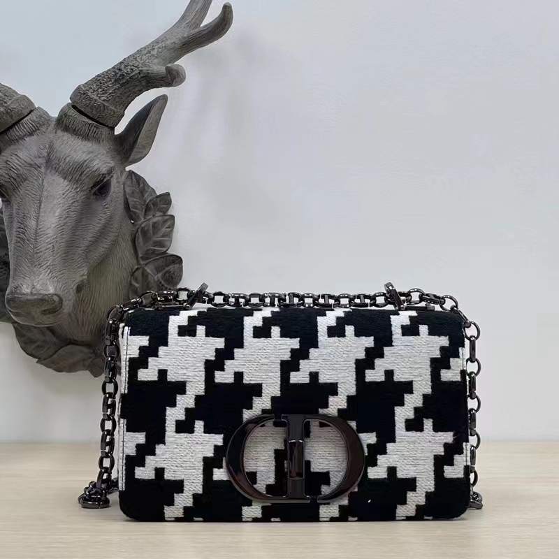 Dior Women Small Dior Caro Bag Black White Macro Houndstooth Fabric