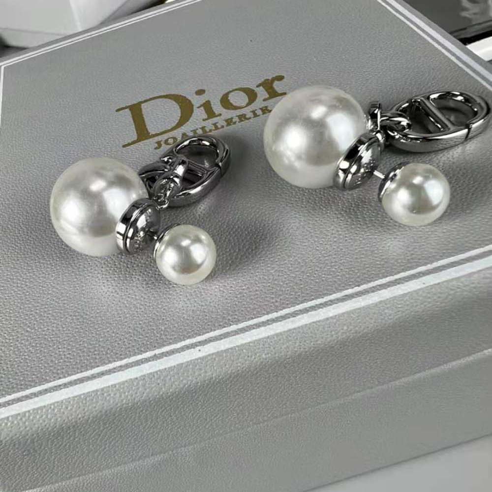 Dior Women Tribales Earrings Silver-Finish Metal with White Resin Pearls