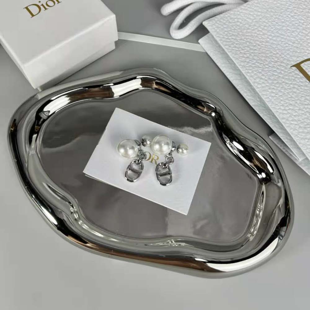 Dior Women Tribales Earrings Silver-Finish Metal with White Resin Pearls