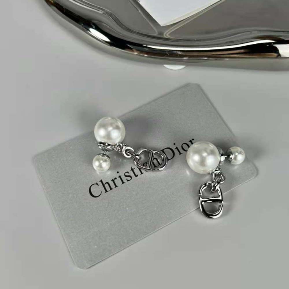 Dior Women Tribales Earrings Silver-Finish Metal with White Resin Pearls