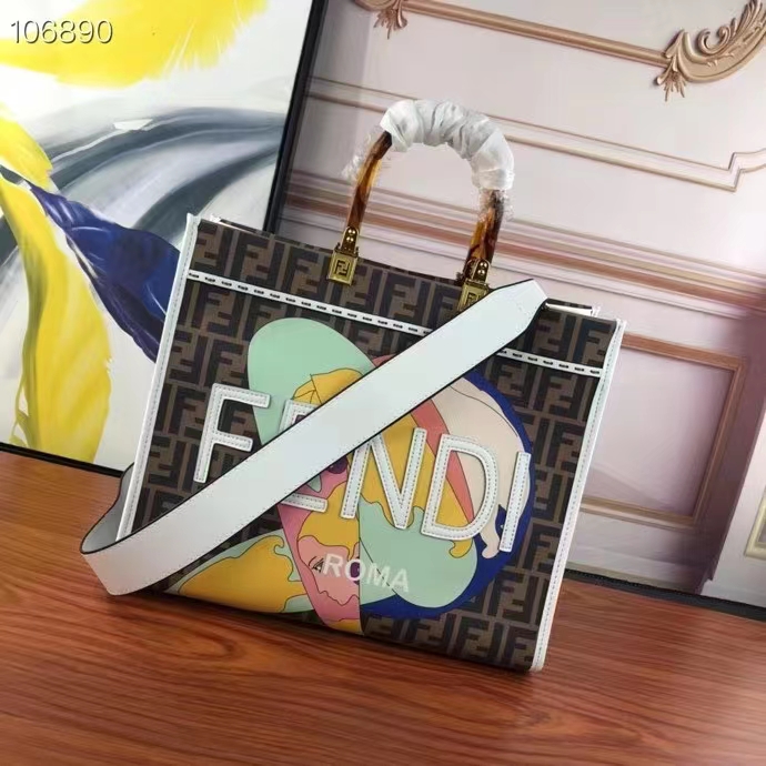 Fendi FF Women Sunshine Medium FF Glazed Fabric Shopper Inlay