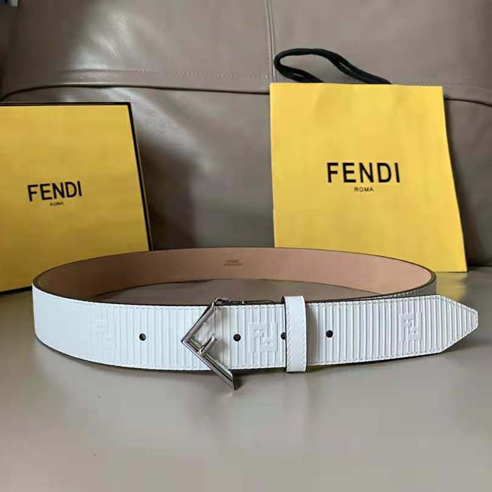 Fendi Men White Leather Belt