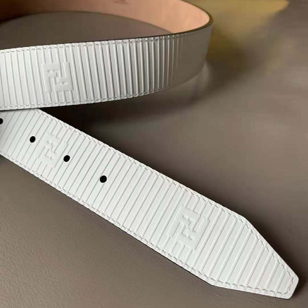 Fendi Men White Leather Belt