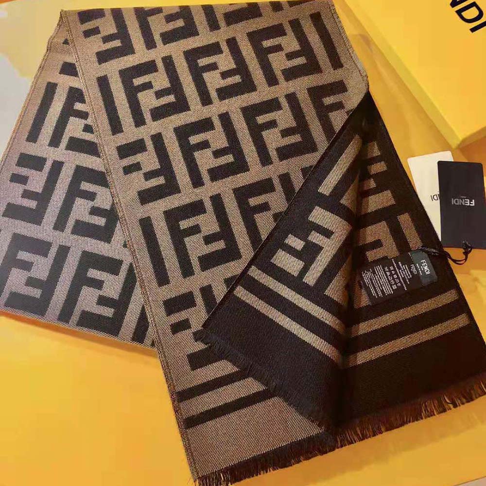 Fendi Women Black Wool and Silk Scarf