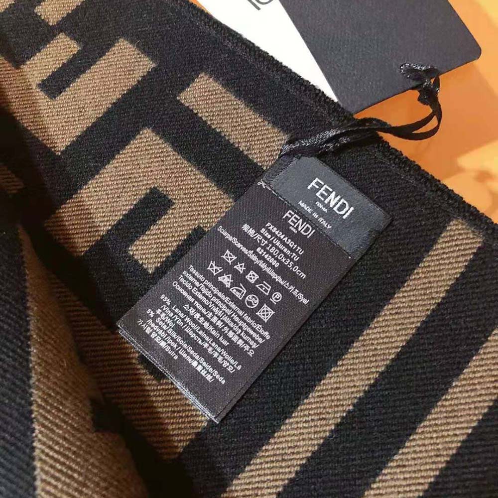 Fendi Women Black Wool and Silk Scarf