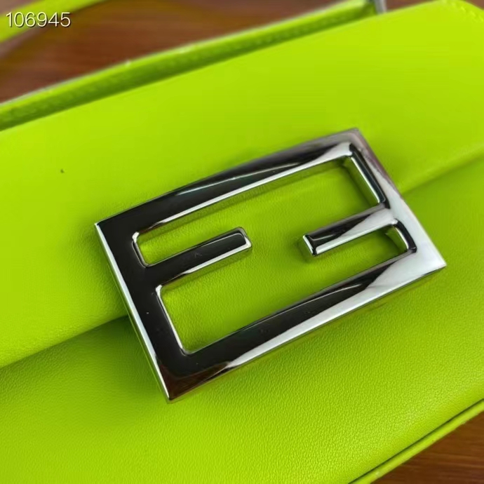 Fendi Women FF Baguette Phone Pouch Acid Green Silk Pouch