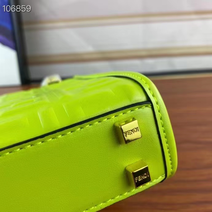 Fendi Women FF Mini Sunshine Shopper Acid Green Leather Mini Bag