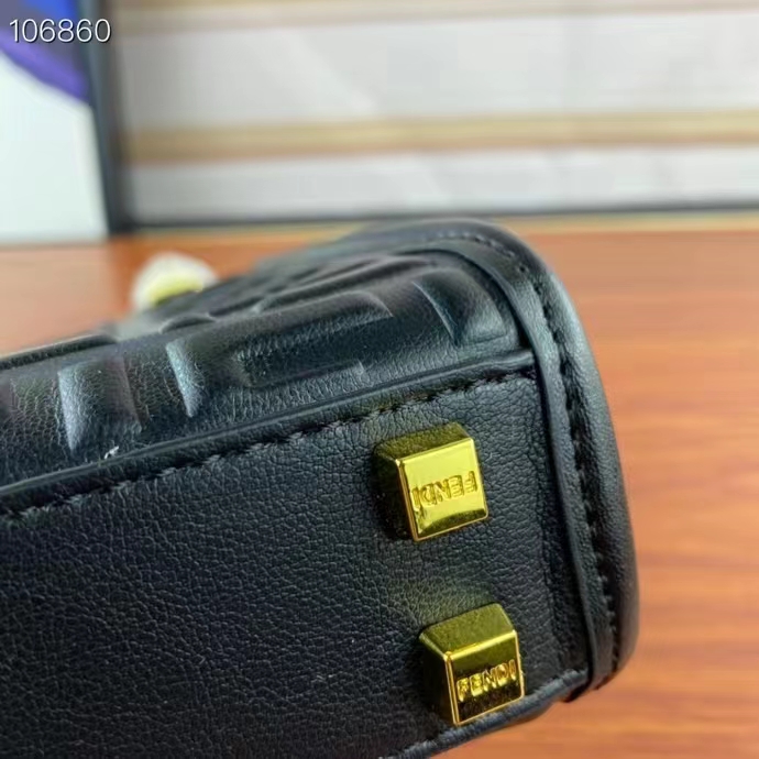 Fendi Women FF Mini Sunshine Shopper Black Leather Mini Bag