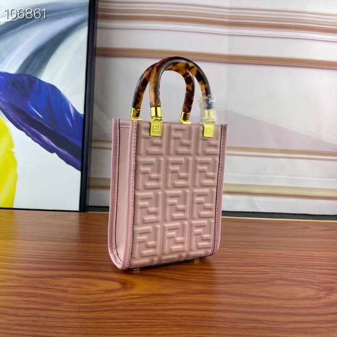 Fendi Women FF Mini Sunshine Shopper Pink Leather Mini Bag