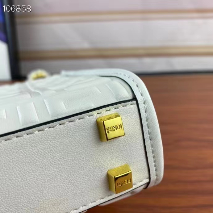 Fendi Women FF Mini Sunshine Shopper White Leather Mini Bag