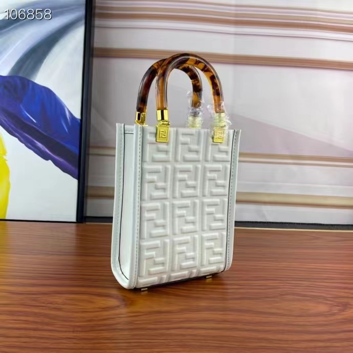 Fendi Women FF Mini Sunshine Shopper White Leather Mini Bag