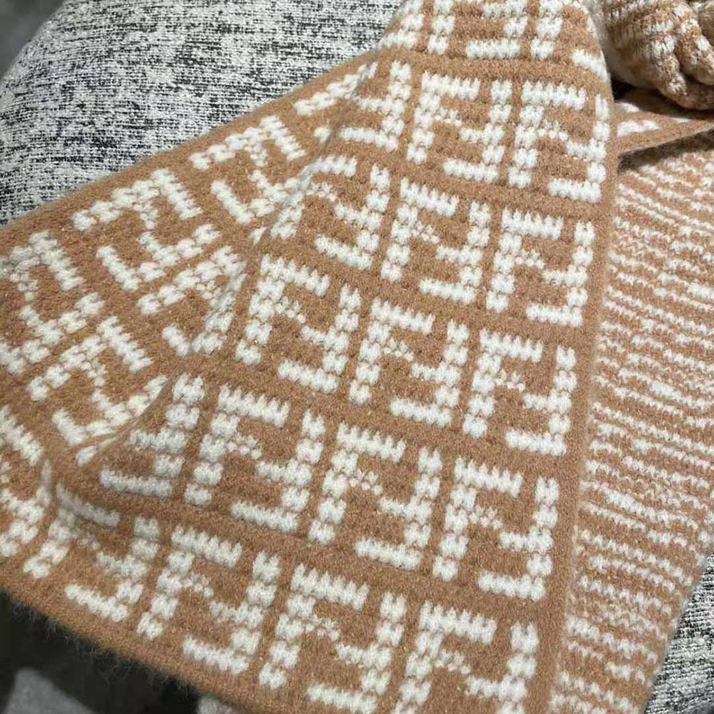 Fendi Women FF Scarf Beige Cashmere Scarf