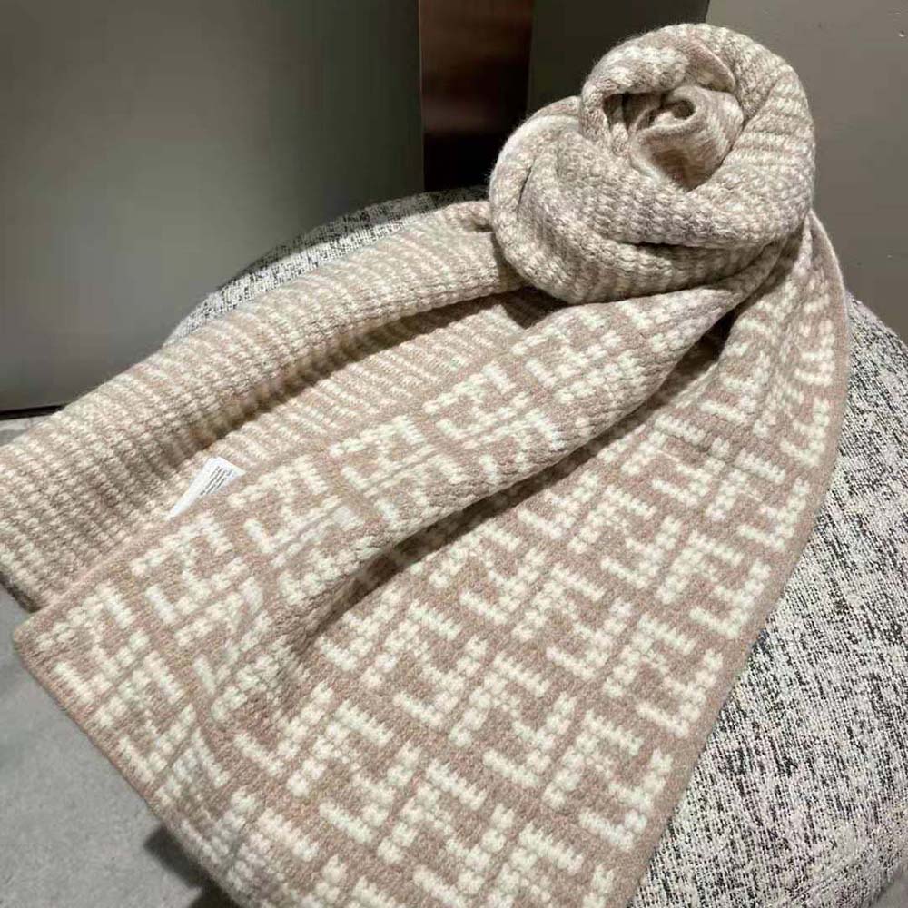Fendi Women FF Scarf Dove Gray Cashmere Scarf