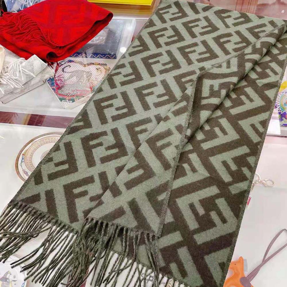 Fendi Women FF Scarf Green Cashmere Scarf