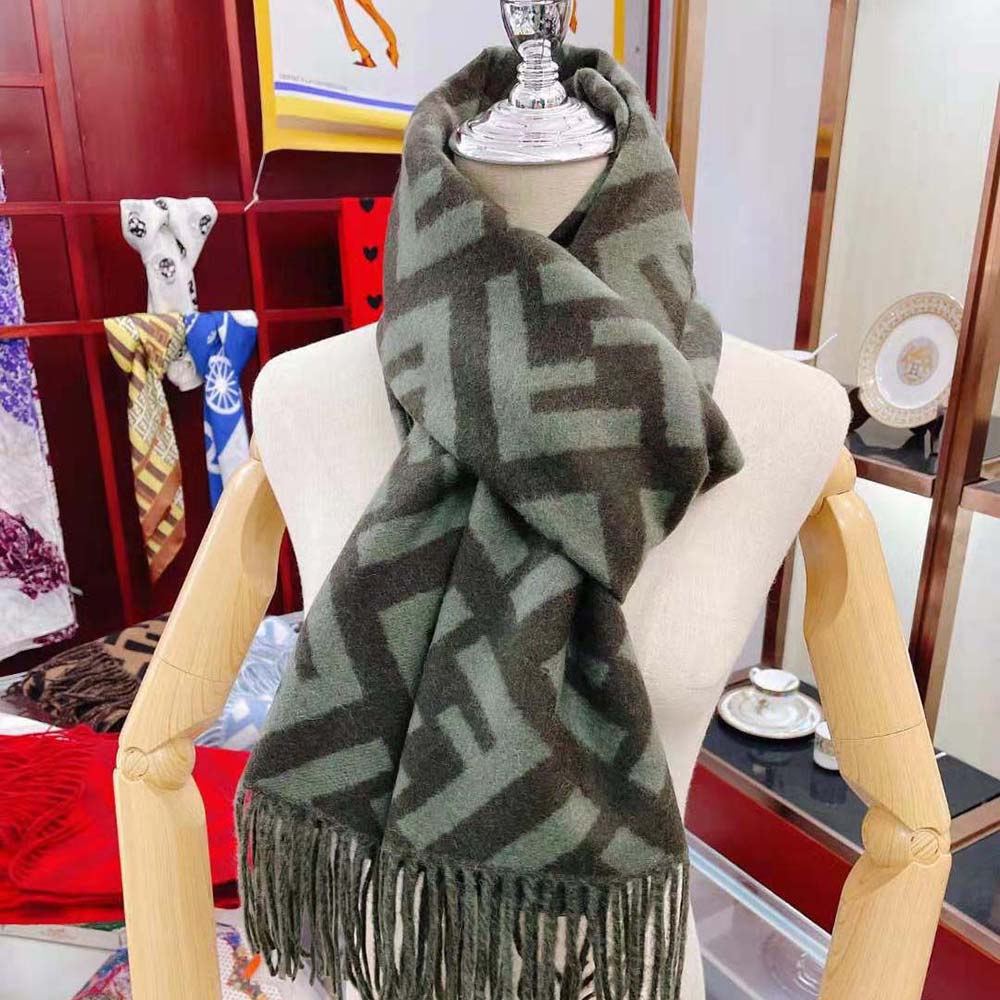 Fendi Women FF Scarf Green Cashmere Scarf